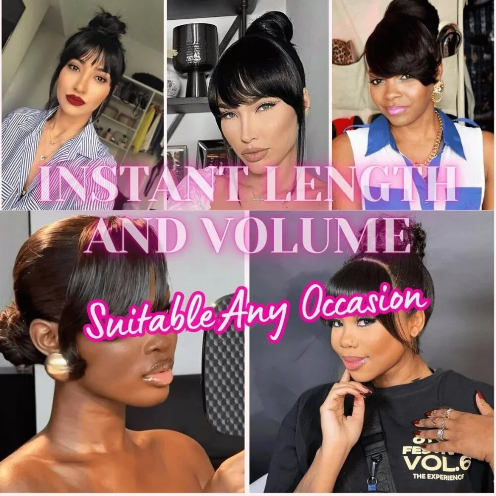 Hair Extension Bun with Bang Set Synthetic Black Large Twist Braided Style